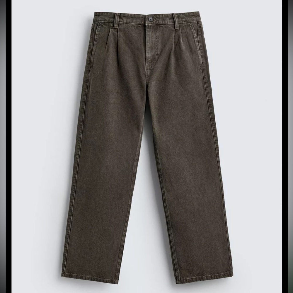 Zara Dark Brown/Taupe wide Straight-Leg Pants - Picture 3 of 9